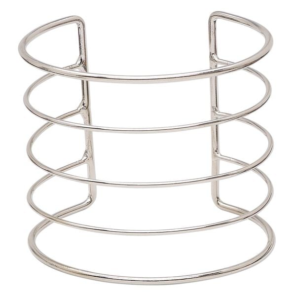 Bracelet component, cuff, imitation rhodium-plated steel, 68x60mm wide with 5 bars, 7 to 7-1/2 inches. Sold individually. image number 0
