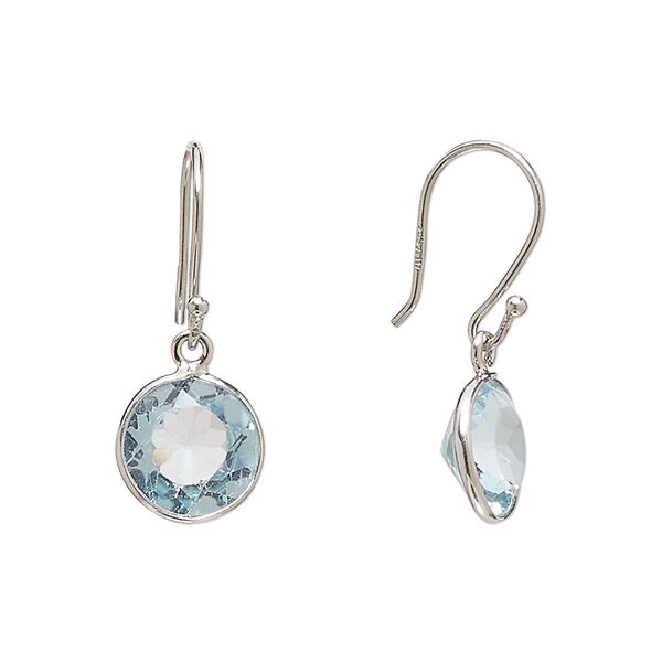Earring, Create Compliments®, blue topaz (irradiated) and sterling silver, 23.5mm round with fishhook ear wire, 21 gauge. Sold per pair. image number 0