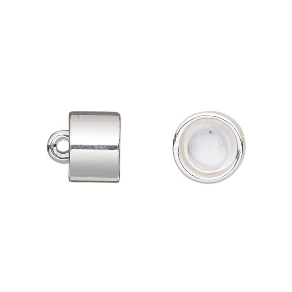 Cord end, glue-in, silver-finished "pewter" (zinc-based alloy), 10.5x8mm barrel, 8mm inside diameter. Sold per pkg of 2. image number 0