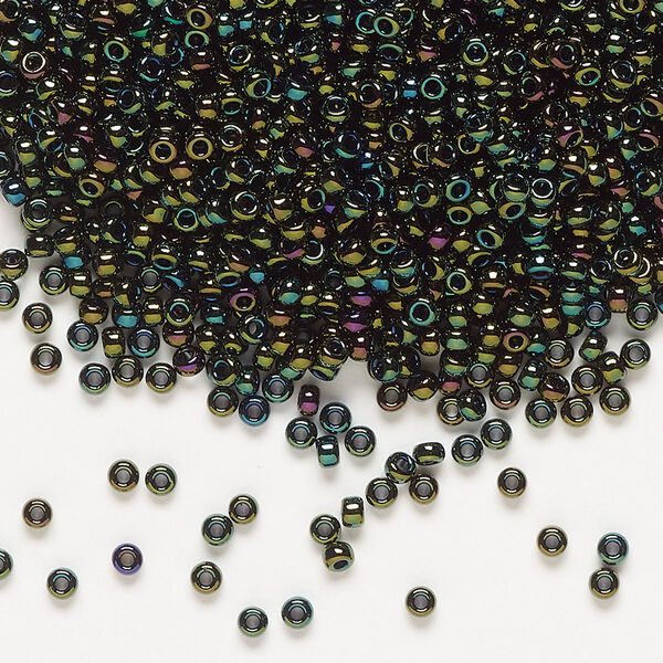 Seed bead, Miyuki, glass, pkg/250g, #11 rocaille, opaque metallic iris forest green (RR-453). image number 0