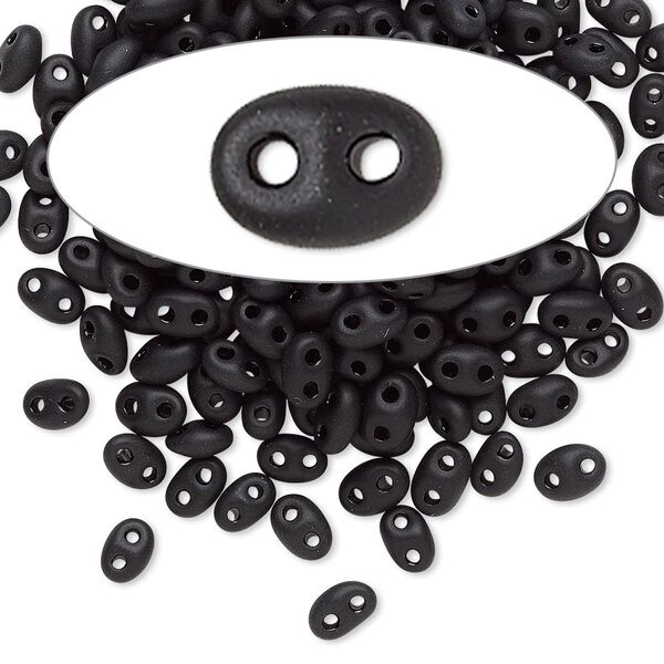 Seed bead, Preciosa Twin™ Czech glass, pkg/10g, 5x2.5mm oval, opaque matte black, (23980). image number 0