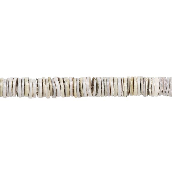 Bead, green shell (natural), 4-5mm hand-cut heishi. Sold per 24-inch strand. image number 0