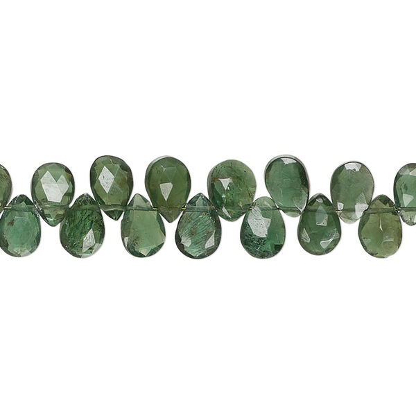 Green apatite 1pkg1, hand-cut top-drilled faceted puffed teardrop bead natural 4 inch 6x4mm-7x5mm image number 0