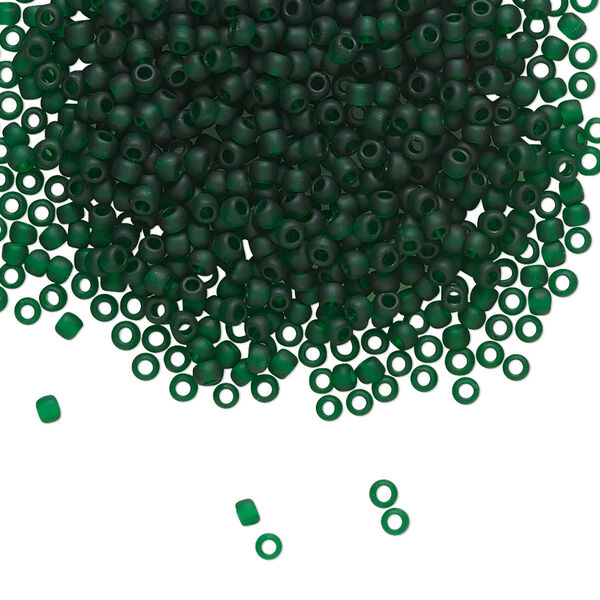 Seed bead, TOHO BEADS®, glass, pkg/50g, #11 round, translucent frosted green emerald (TR-11-939F). image number 0