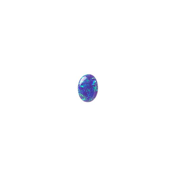 Cabochon, "opal" (silica and epoxy) (man-made), dark blue, 7x5mm calibrated oval. Sold per pkg of 2. image number 0