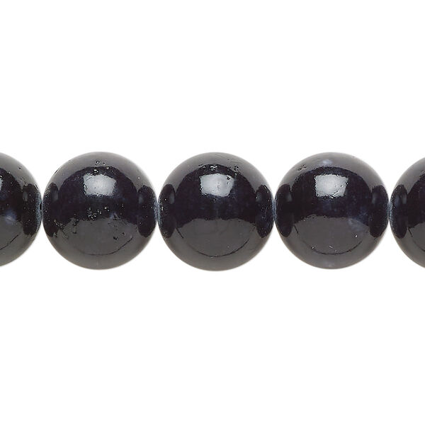 Bead, fossil stone (dyed), dark blue, 12mm round, C grade. Sold per 36-inch strand, approximately 75 beads. image number 0
