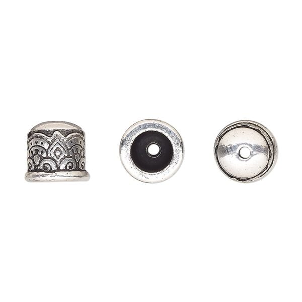 Cord end, TierraCast®, antique silver-plated pewter (tin-based alloy), 9mm with temple design, 5.7mm inside diameter. Sold per pkg of 20. image number 0