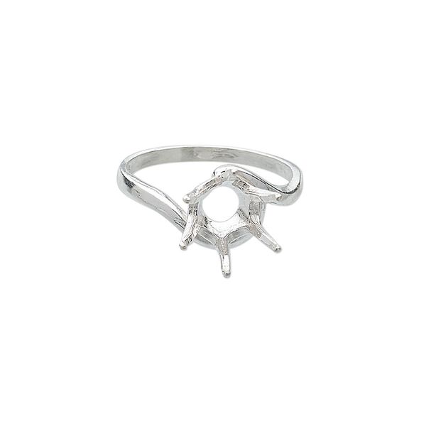 Ring, Sure-Set™, sterling silver, swirl band with 10mm 6-prong faceted round setting, size 7. Sold individually. image number 0