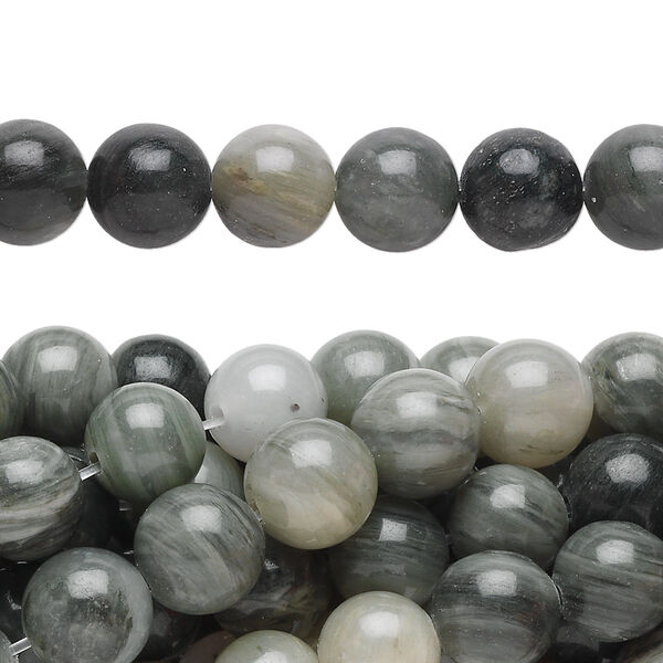 Green line jasper 1pkg10, round bead natural 15.5-16 inch 8mm image number 0