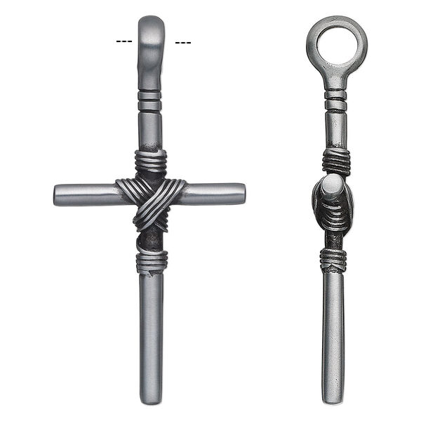 Pendant, antiqued "pewter" (zinc-based alloy), 72x35mm cross. Sold individually. image number 0
