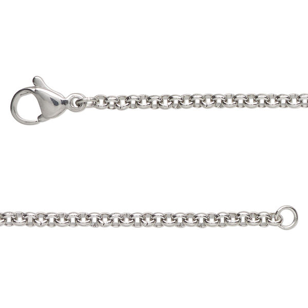 Chain, stainless steel, 2.5mm rolo, 16 inches with lobster claw clasp. Sold individually. image number 0