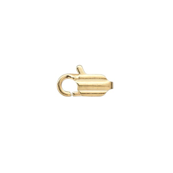 Clasp, lobster claw, gold-plated brass, 13x6mm with ribbed design. Sold per pkg of 10. image number 0
