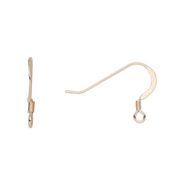 Ear wire fishhook 1pkg4 rose gold-plated sterling silver, 14mm lightweight flat / 2mm coil / open loop, 22 gauge 2 pair image number 0