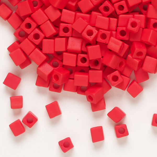 Seed bead, Miyuki, glass, pkg/25g, 3.5-3.7mm square, opaque frosted red (SB-407F). image number 0
