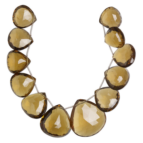 Golden quartz 1pkg12, hand-cut top-drilled faceted puffed teardrop bead graduated 20x20mm-34x32mm image number 0