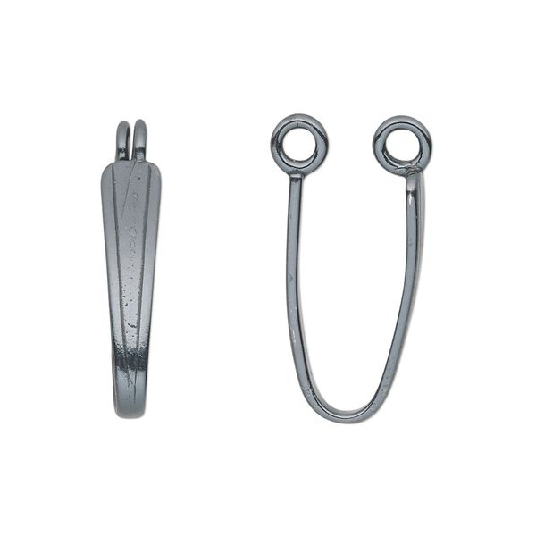 Bail, JBB Findings, donut, gunmetal-plated pewter (tin-based alloy), 22x5mm with 20mm grip length. Sold per pkg of 2. image number 0