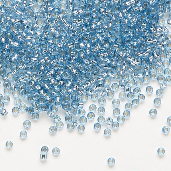 Seed bead, Preciosa Ornela Czech glass, pkg/50g, #11 rocaille, translucent solgel dyed silver-lined aqua, (78132). image number 0