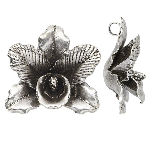 Pendant, Hill Tribes, antiqued sterling silver, 38x35mm flower. Sold individually. image number 0