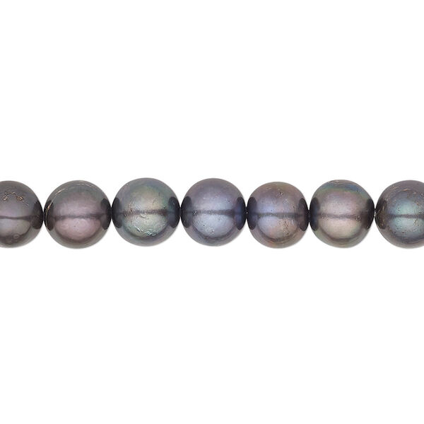 Pearl, cultured freshwater (dyed), peacock, 7-8mm semi-round, B grade, Mohs hardness 2-1/2 to 4. Sold per 15-1/2" to 16" strand. image number 0