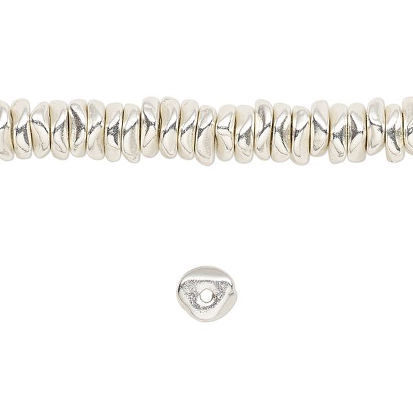 Bead, silver-finished "pewter" (zinc-based alloy), small chip. Sold per 8-inch strand. image number 0