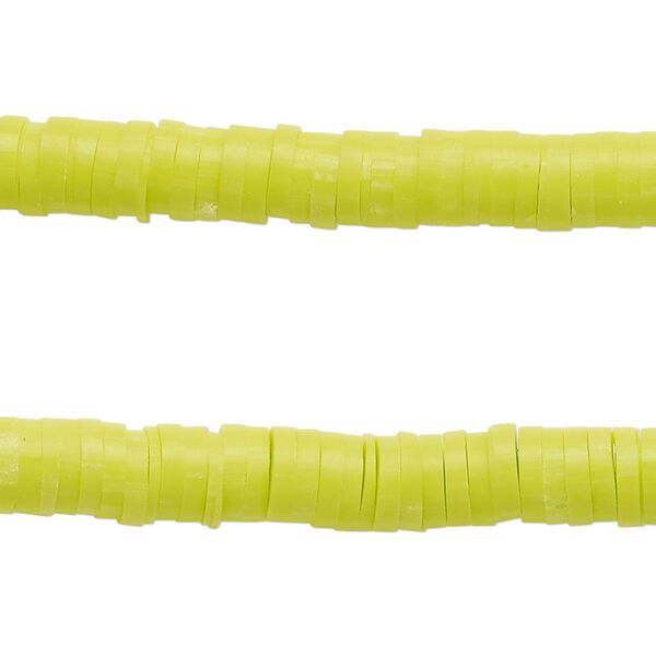 Bead, polymer clay, opaque lime green, 6x1.5mm heishi. Sold per pkg of (2) 15-1/2 to 16-inch strands. image number 0