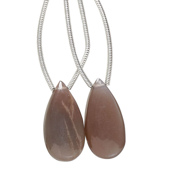 Coffee moonstone 1pkg2, hand-cut top-drilled puffed teardrop bead natural 20x10mm image number 0