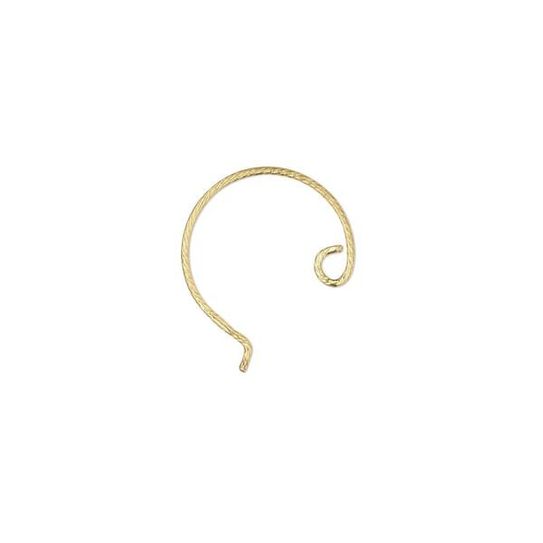 Ear wire French hook 1pkg2 sterling silver, 12mm diamond-cut / open loop, 21 gauge "vermeil" 1 pair image number 0
