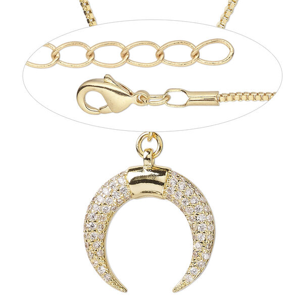 Necklace, Everyday Jewelry™, gold-finished brass and cubic zirconia drop with gold-finished brass chain, 18 inches with 1-1/4 inch extender chain. Sold individually. image number 0