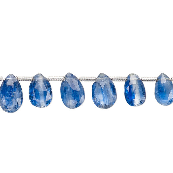 Blue kyanite 1pkg27, hand-cut top-drilled faceted puffed teardrop bead natural graduated 5x4mm-12x7mm image number 0