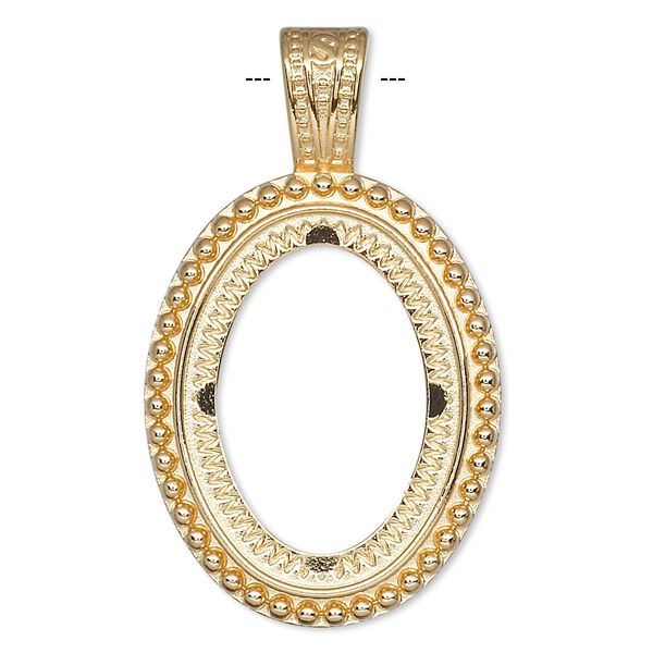 Pendant, gold-plated "pewter" (zinc-based alloy), 49x29.5mm oval with rope design and 30x22mm oval setting. Sold per pkg of 2. image number 0