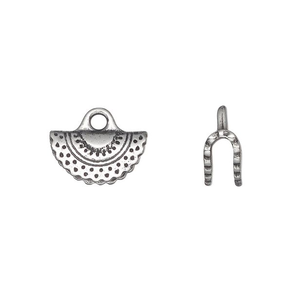 Crimp end, TierraCast®, pewter (tin-based alloy), 15x8mm crescent, 2.7mm inside diameter. Sold per pkg of 20. image number 0