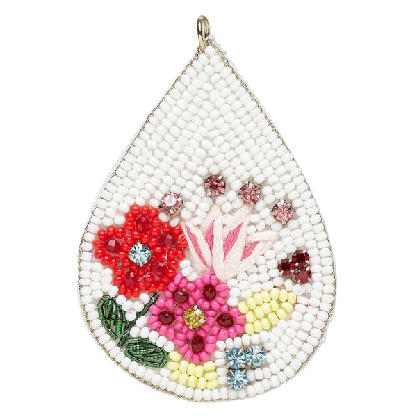 Focal 1pkg1 seed bead / glass rhinestone / felt, multicolored, 64x45mm handmade teardrop with flowers. image number 0