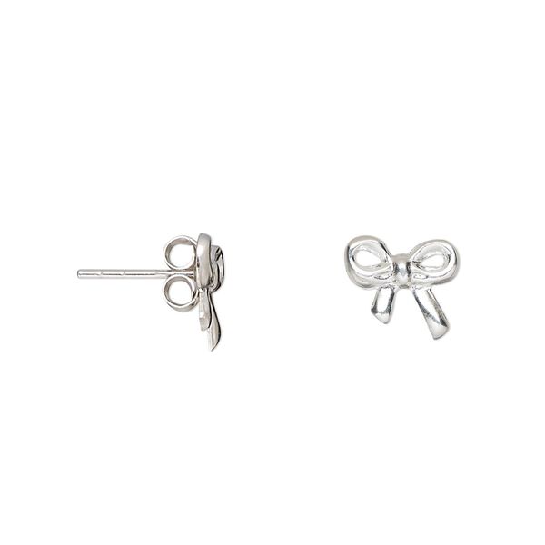 Earstud, sterling silver, 10x9mm bow with post. Sold per pair. image number 0