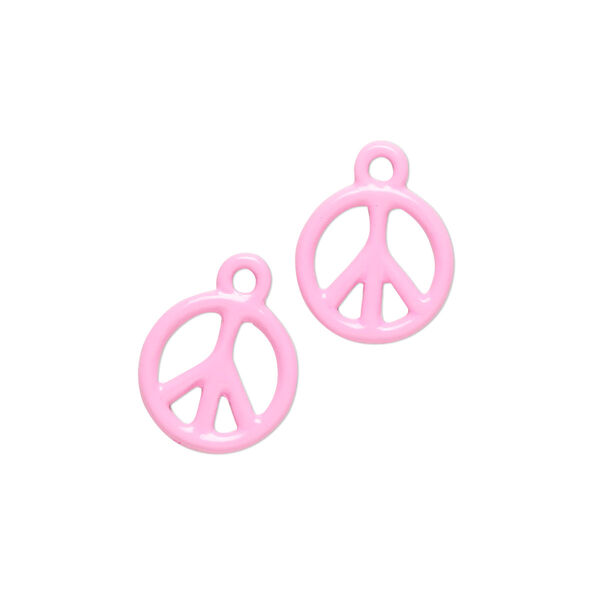 Charm, pewter (tin-based alloy) with enamel, dark pink, 12mm double-sided round peace sign. Sold per pkg of 2. image number 0