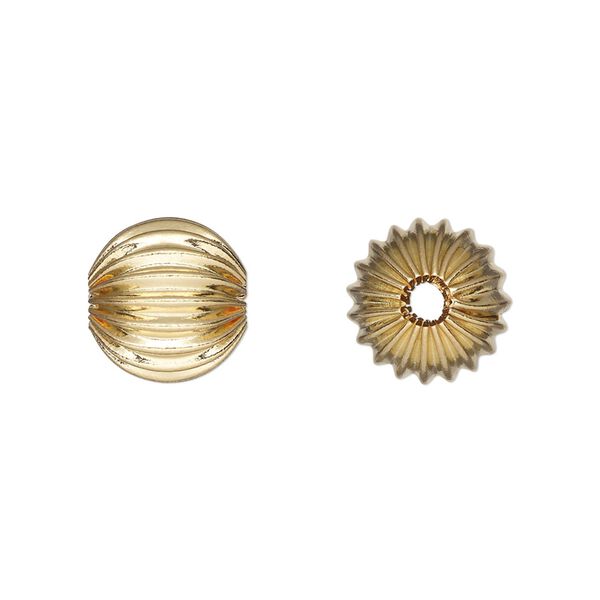 Bead, gold-plated brass, 11.5mm corrugated round. Sold per pkg of 10. image number 0