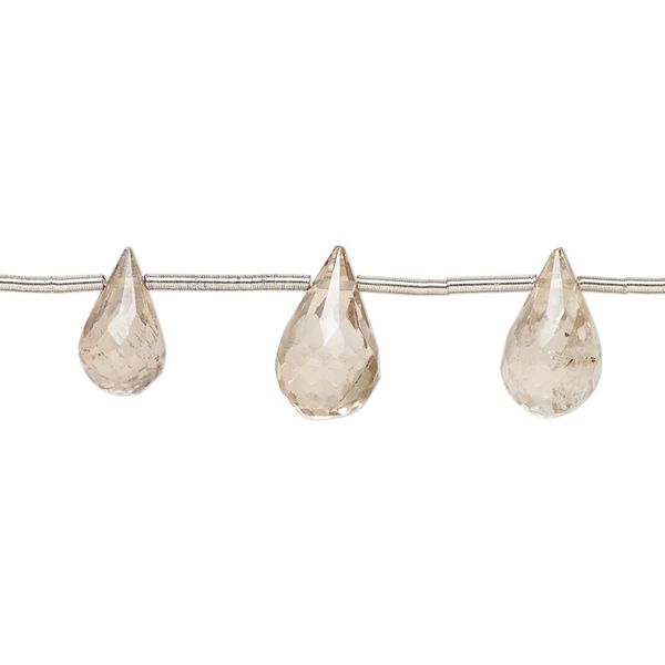Champagne quartz 1pkg13, hand-cut top-drilled faceted briolette bead 9x6mm-11x8mm image number 0