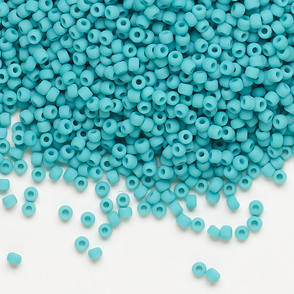 Seed bead, Dyna-Mites™, glass, pkg/1/2kg, #11 round, opaque matte turquoise blue, (740MA 11/0 RR). image number 0
