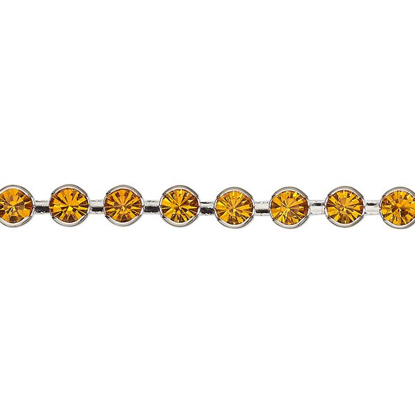 Cupchain, VINTAGE Crystal™, imitation rhodium-plated brass and crystal, topaz, 4.5mm round. Sold per pkg of 1 meter. image number 0