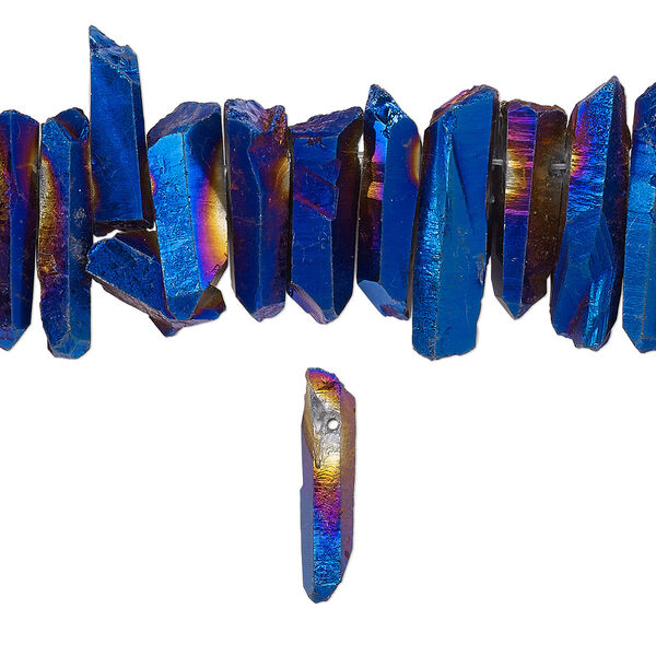 Quartz crystal 1pkg1, electroplated hand-cut top-drilled natural point bead 4 inch 25x4mm-35x10mm image number 0