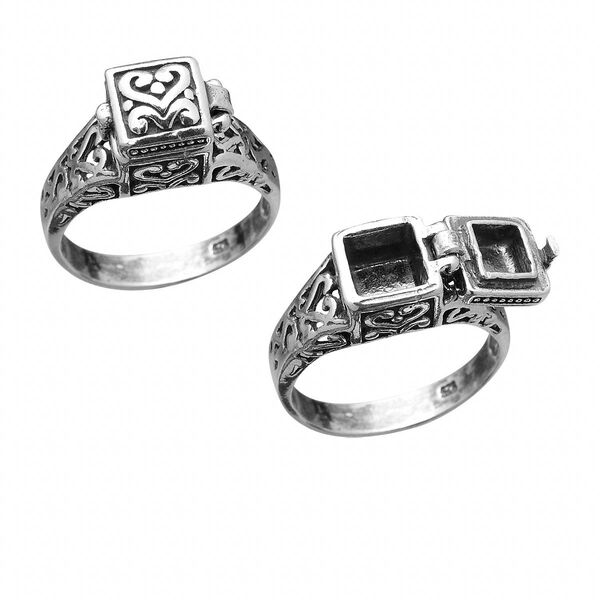 Ring, sterling silver, 11x10mm prayer box, size 8. Sold individually. image number 0