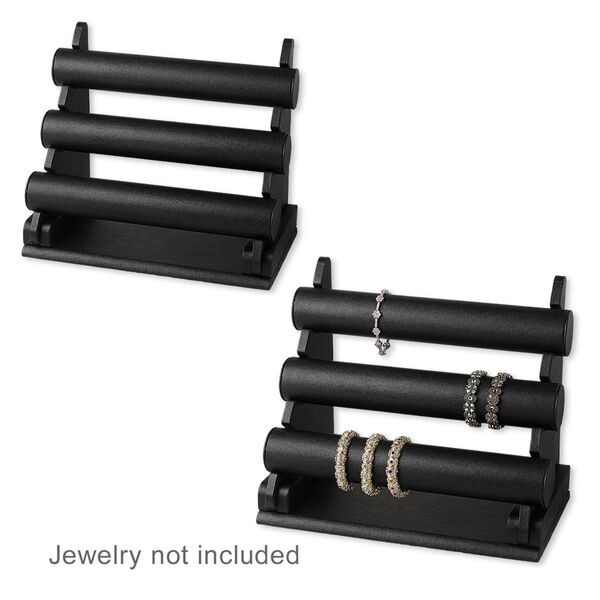 Display, bracelet, leatherette and fiberboard, black, 10-1/4 x 12-1/2 x 7-1/2 inch three-tier. Sold individually. image number 0