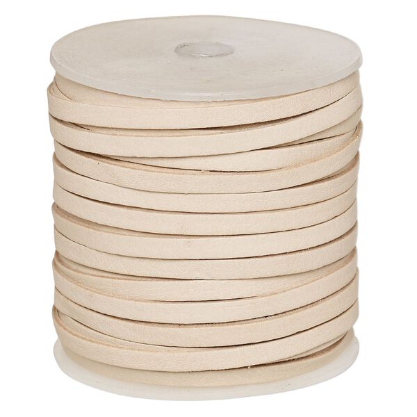 Cord, leather, tan, 4mm flat. Sold per 25-yard spool. image number 0