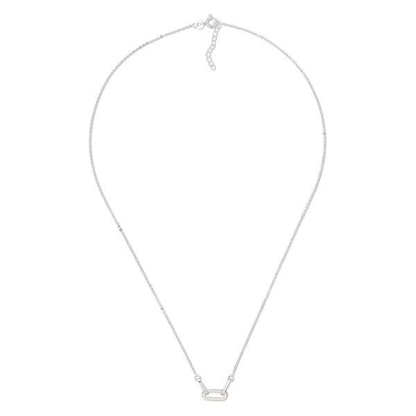Necklace, cubic zirconia and sterling silver, clear, 25x4mm 3-link connector, 18 inches with 1-inch extender chain and springring clasp. Sold individually. image number 0