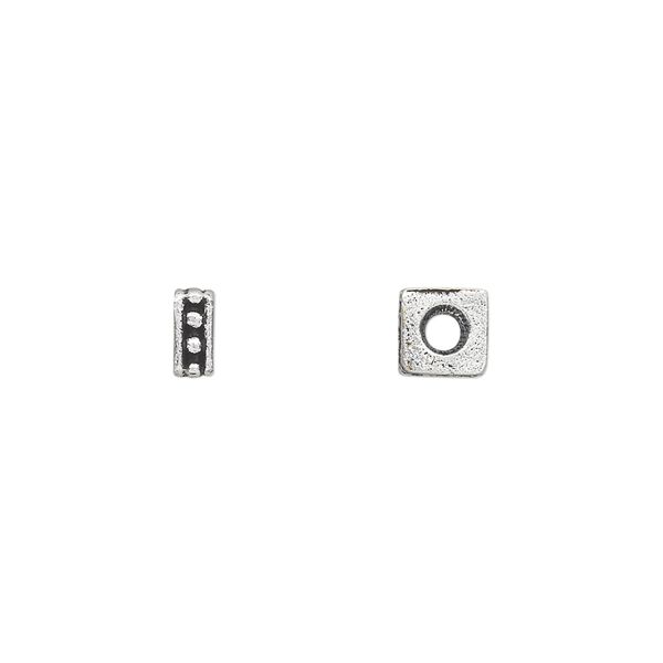 Bead, antique silver-plated white brass, 6x3mm beaded square rondelle with bordered dots and 2mm hole. Sold per pkg of 10. image number 0