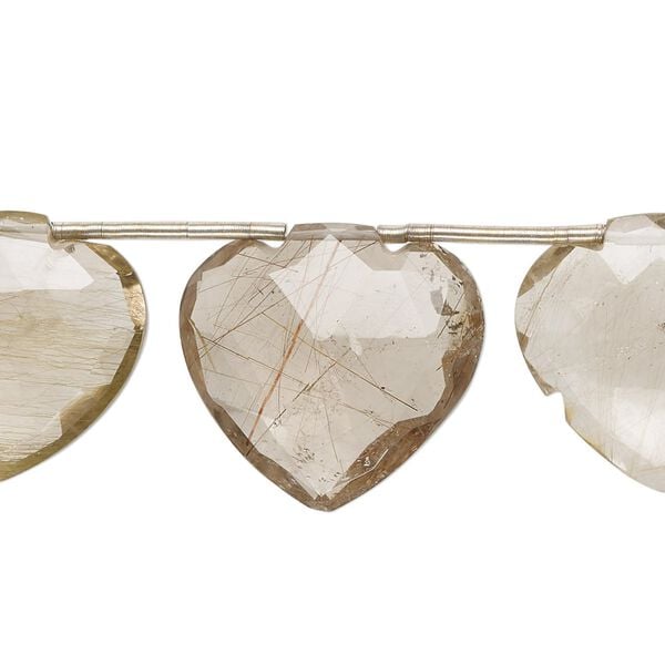 Golden rutilated quartz 1pkg8, hand-cut top-drilled faceted puffed arrowhead bead natural 21x19mm-27x25mm image number 0