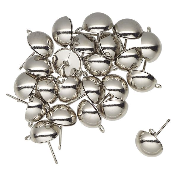 Earstud 1pkg24, 10mm half-ball / closed loop, antique silver-finished brass 12 pair image number 0
