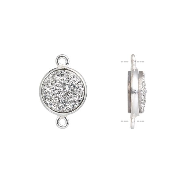 Druzy agate / sterling silver 1pkg1, electrocoated hand-cut flat round link 11mm image number 0