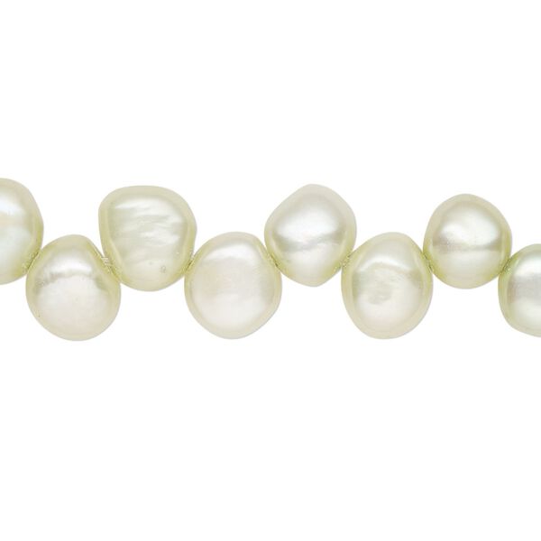 Pearl, cultured freshwater (dyed), aloe, 7-8mm top-drilled flat-sided potato with 0.4-0.5mm hole, D grade, Mohs hardness 2-1/2 to 4. Sold per 14-inch strand. image number 0
