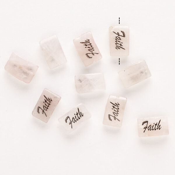 Rose quartz / enamel 1pkg10, "Faith" flat rectangle bead 13x8mm image number 0