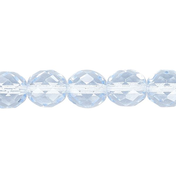 Bead, Czech fire-polished glass, ice blue, 10mm faceted round. Sold per 15-1/2" to 16" strand, approximately 40 beads. image number 0